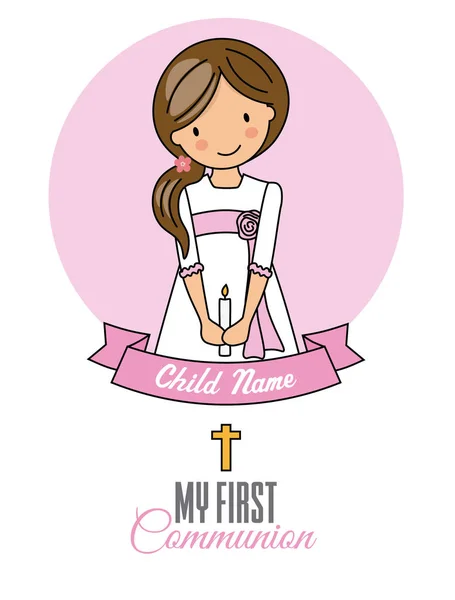 Card First Communion Girl — Stock Vector