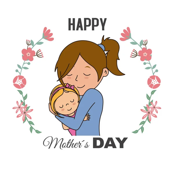 Tarjeta Del Día Las Madres Chica Madre Abrazadas — Vector de stock