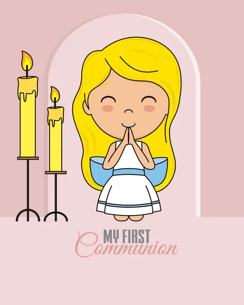 Première Carte Communion Jeune Fille Priante — Image vectorielle