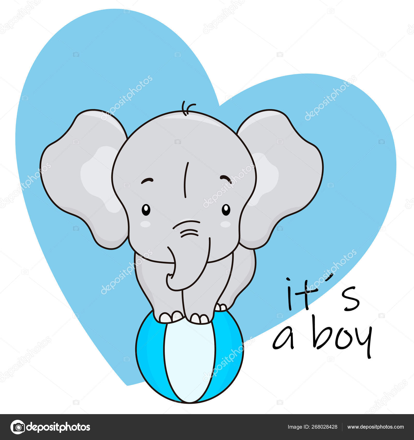 Cute Elephant Top Ball Baby Boy Shower Card Stock Vector C Sbego