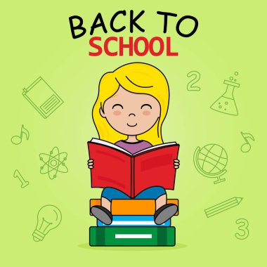 Okul kartına geri dönelim. Kitap bir toplu üzerinde oturan kız okuma