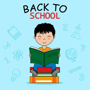 Okul kartına geri dönelim. Kitap bir toplu üzerinde oturan çocuk okuma