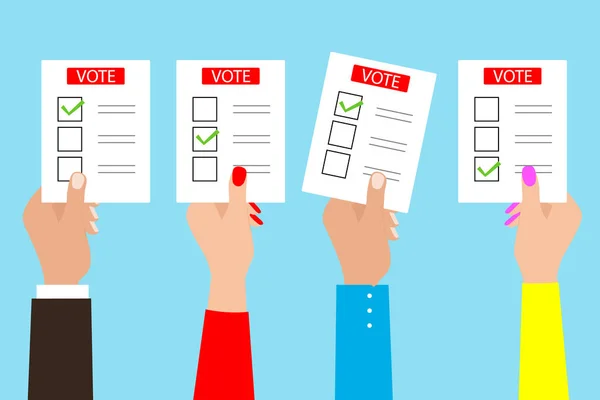 Concepto Votación Manos Con Boletas Vector Isalizado — Vector de stock