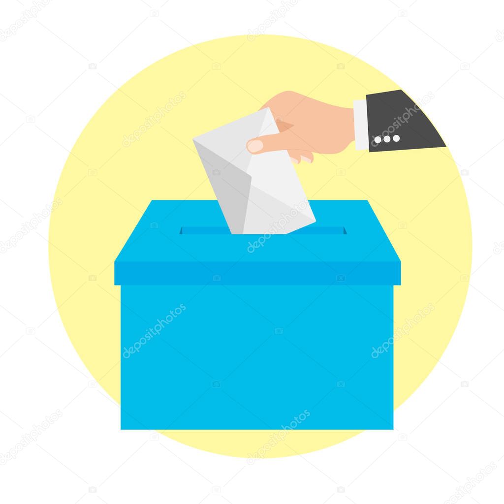 Voting concept. Hands putting paper in the ballot box