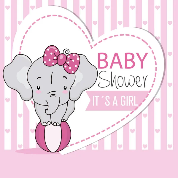 Éléphant Mignon Sur Dessus Une Balle Carte Douche Bébé Fille — Image vectorielle