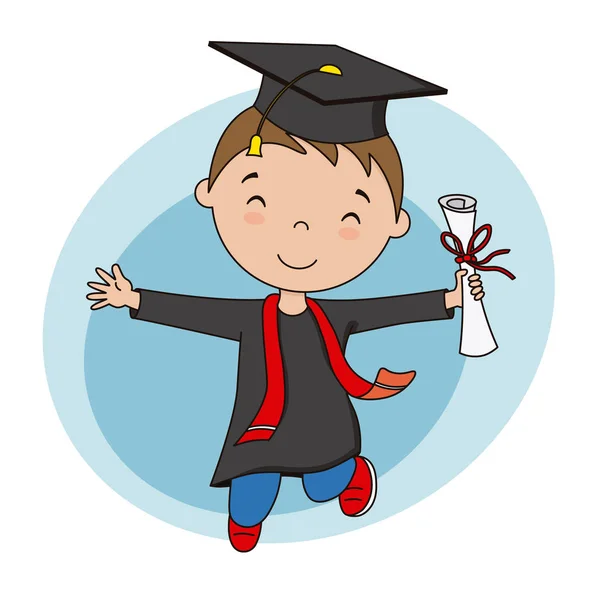 Niño Feliz Traje Graduación Diploma Vector Aislado — Vector de stock