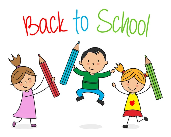 Carte Retour École Enfants Avec Crayons — Image vectorielle