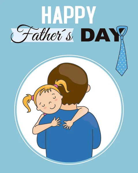 Cartão Dia Dos Pais Menina Abraçando Seu Pai — Vetor de Stock