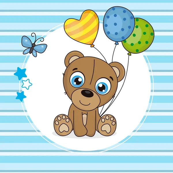 Cute Bear Balloons Blue Background — Stock Vector