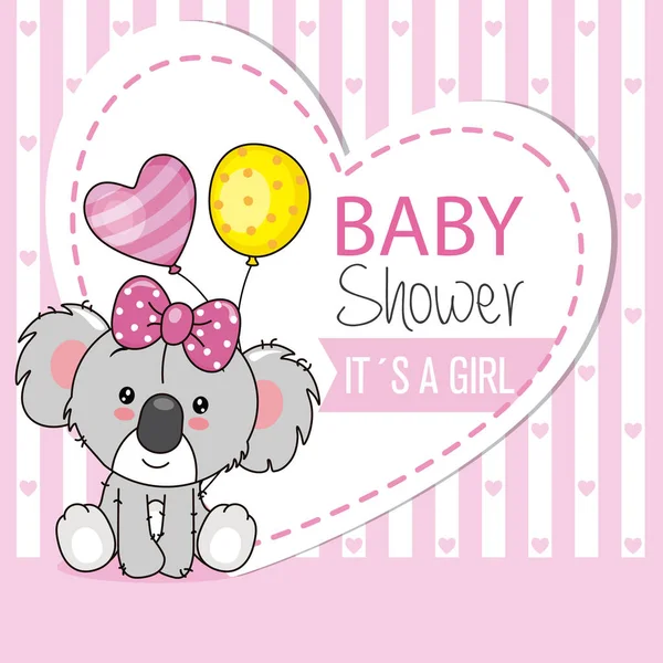 Tarjeta Ducha Bebé Lindo Koala Con Globos Espacio Para Texto — Vector de stock