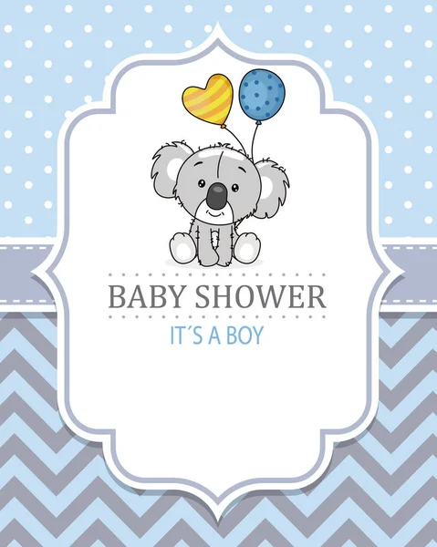 Baby Boy Shower Card Cute Koala Balloons Space Text — Stockvector