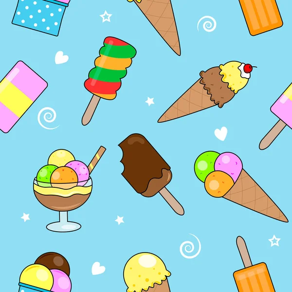 Colorful Summer Seamless Pattern Ice Cream Different Flavors Design Fabric — Stock Vector