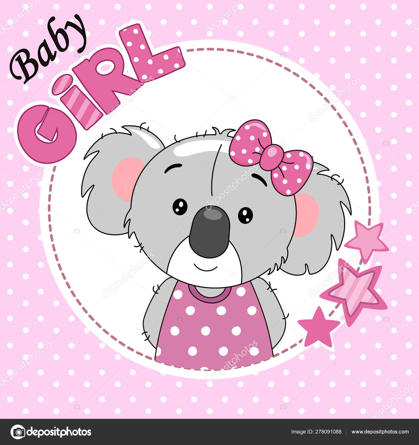 Baby Girl Shower Card Cute Koala Dress Tie Stock Vector Image By C Sbego