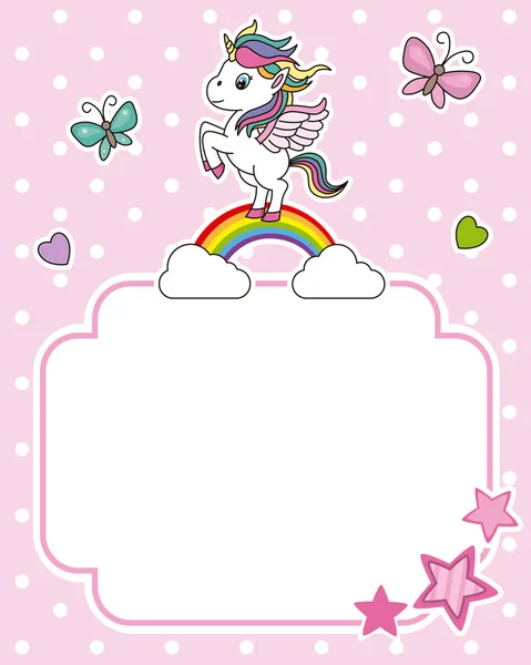 Unicorn Top Rainbow Frame Space Text Photo — Stock Vector