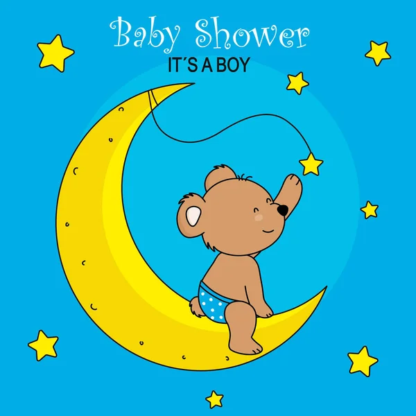 Bear Sitting Moon Baby Shower Card — Stockvector