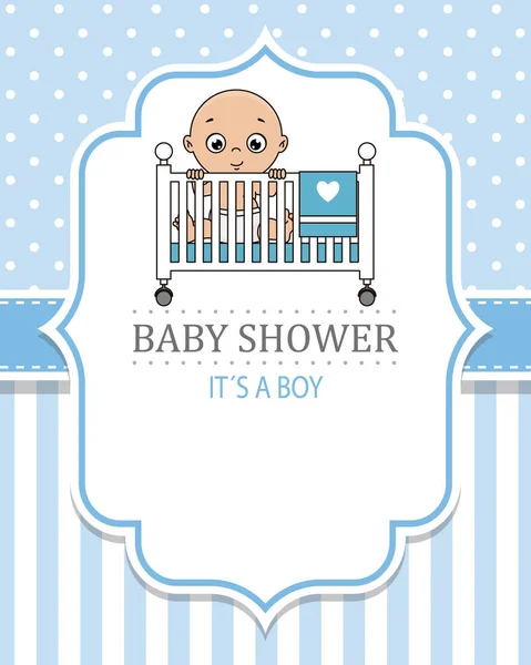 Baby Fiú Belsejében Kiságy Baby Boy Zuhany Kártya Hely Szöveghez — Stock Vector
