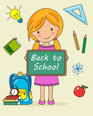 okula geri kart. Okul için tahta ve nesneleri ile Çocuk