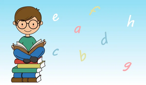 本を読んでいる少年 文字の背景 テキスト用のスペース — ストックベクタ