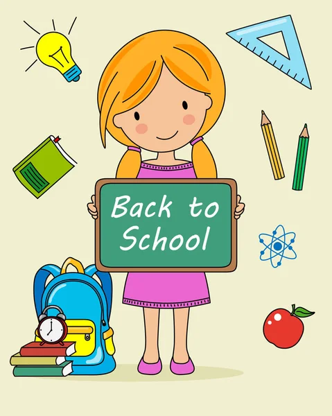 Card Back School Child Blackboard Objects School — Stock Vector
