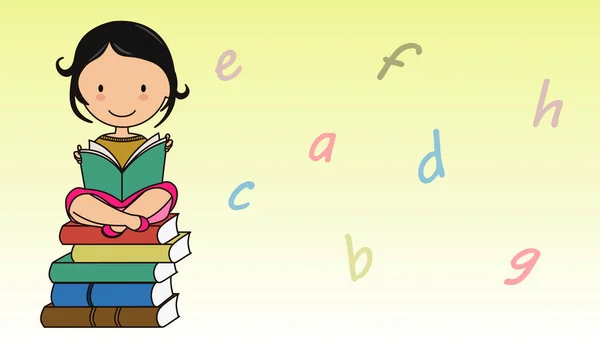 Κορίτσι Που Διαβάζει Ένα Βιβλίο Γράμματα Φόντο Χώρος Για Κείμενο — Διανυσματικό Αρχείο