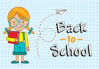 okula geri kart. Kitap ile sevimli kız