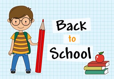 okula geri kart. Sırt çantası ve kalem ile Boy