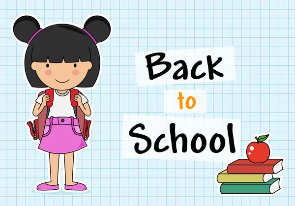 Card Back School Girl Backpack — Stock Vector