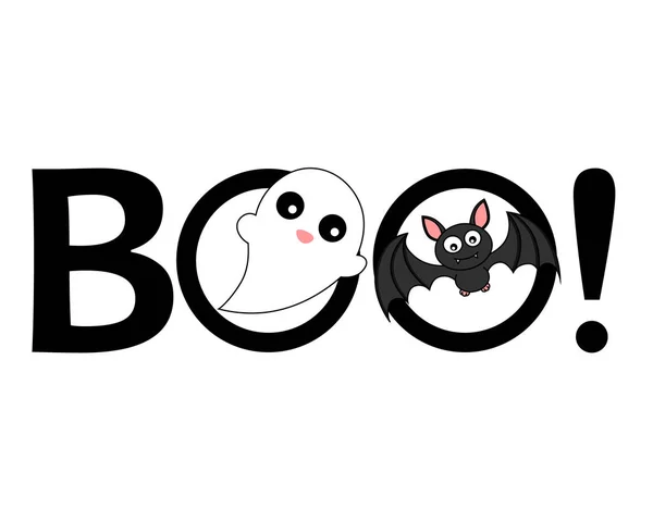 Rajzfilm Halloween Ghost Denevér Szó Boo — Stock Vector