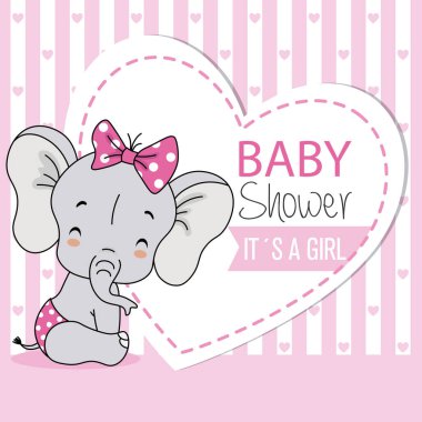 Bebek fil çok gülümsüyor oturuyor. Bebek duş kartı