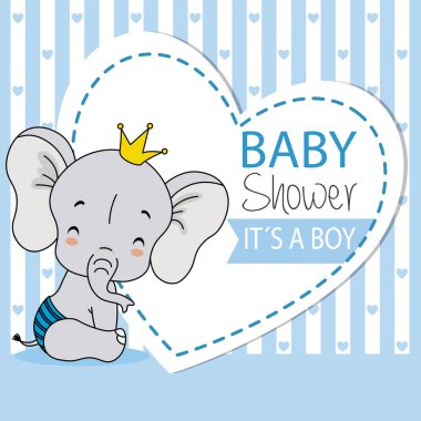 Bebek fil çok gülümsüyor oturuyor. Bebek duş kartı