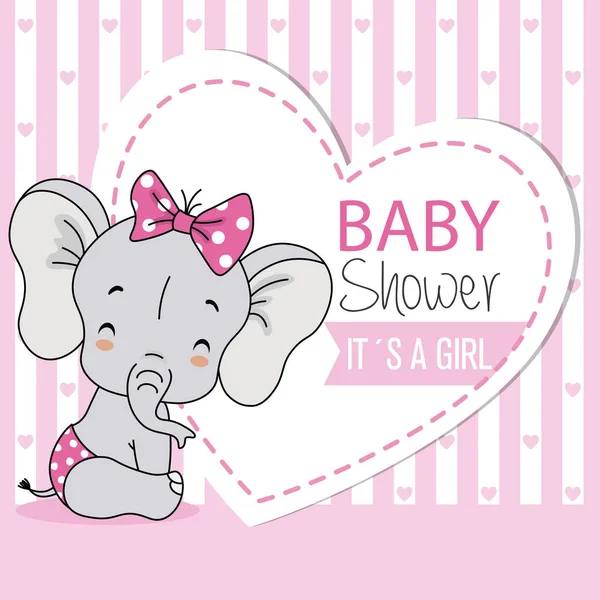 Baby Elephant Sitting Very Smiling Baby Shower Card — Stock Vector