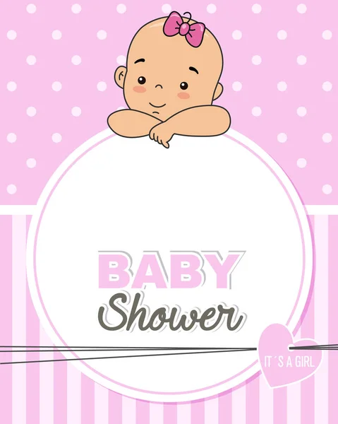 ベビーシャワーカード テキストや写真のためのフレームを持つ女の赤ちゃん — ストックベクタ