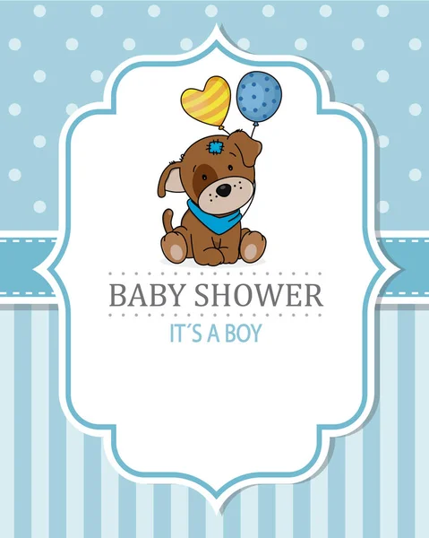Karta Pro Dětskou Sprchu Roztomilý Pes Balónky — Stockový vektor
