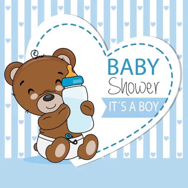Usmívající Medvěd Lahví Blahopřání Sprchování Dítěte — Stockový vektor