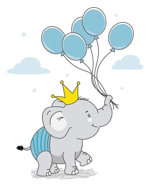 Happy Elephant Crown Balloons Isolated Vector Stock Illustration