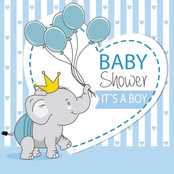 Szczęśliwy Słoń Korony Balony Baby Shower Karty — Wektor stockowy