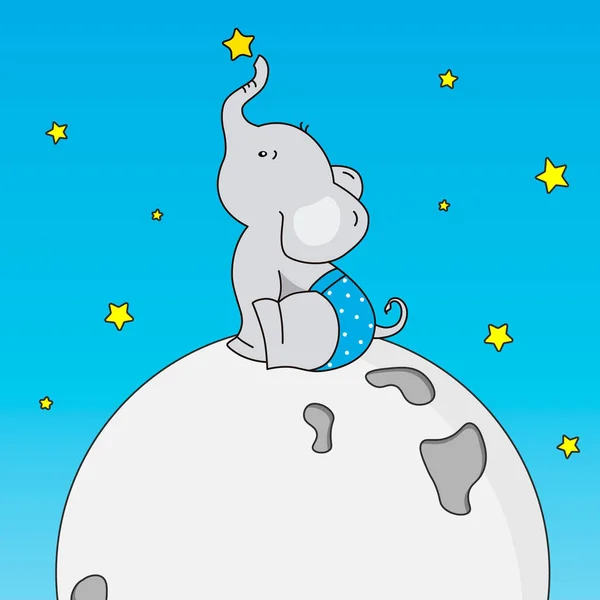 Elefante Sentado Luna Tratando Atrapar Una Estrella — Archivo Imágenes Vectoriales