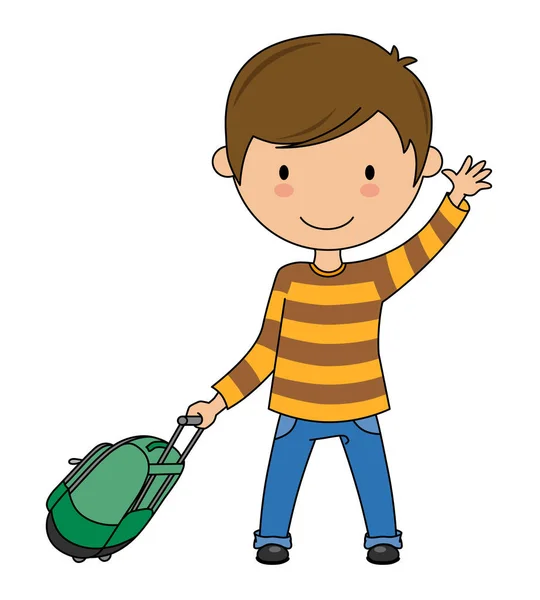 Μικρό Αγόρι Σχολική Τσάντα Ρόδες Μεμονωμένο Διάνυσμα — Διανυσματικό Αρχείο
