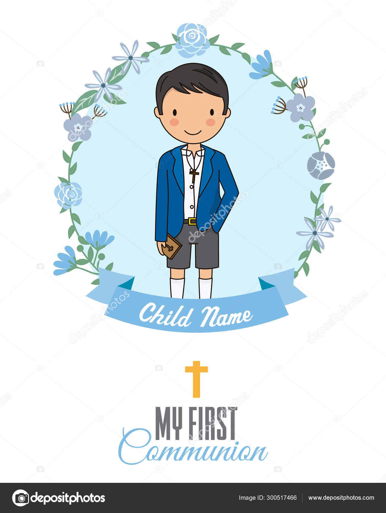 Convite Minha Primeira Comunhão Menino Dentro Uma Moldura Flor Vetor de  ©sbego 300517466, image size:1280x1700