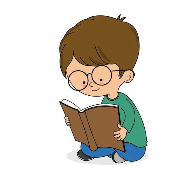 Chlapec Čte Knihu Izolovaný Vektor — Stockový vektor
