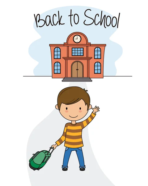 Boy Her Backpack Going School Back School — Stock Vector