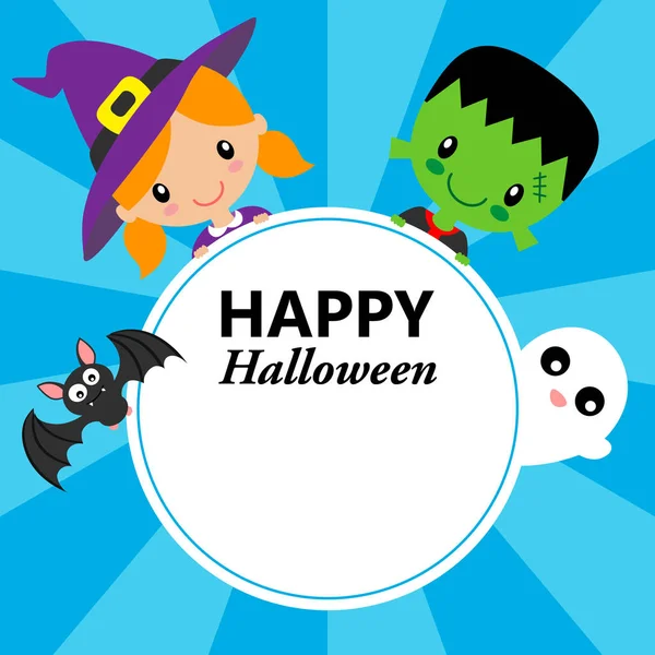 Halloween Card Children Dressed Witch Monster — Stock Vector