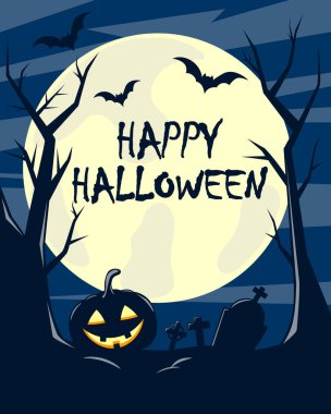 Cadılar Bayramı geçmişi. dolunay arka plan ile mezarlık ve kabak