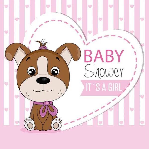 Baby Shower Biglietto Invito Ragazza Cane Carino — Vettoriale Stock