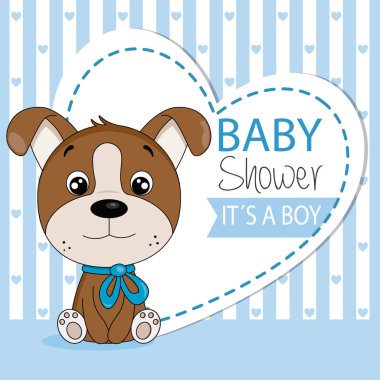 Erkek için bebek duş davetiye kartı. Sevimli köpek