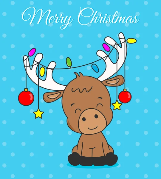 Christmas Card Reindeer Christmas Lights Horns — Stock Vector