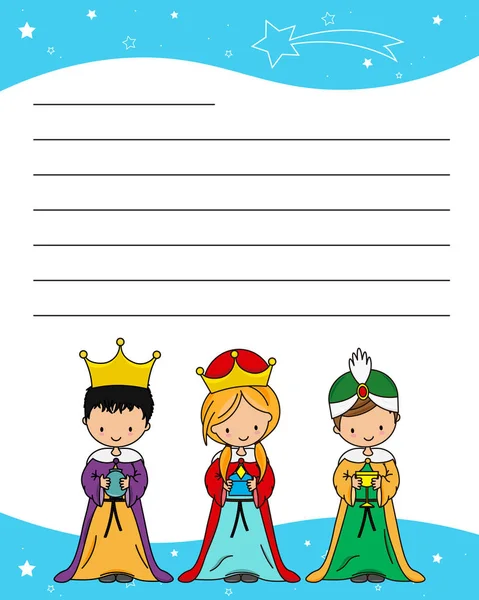 Letter Drie Wijzen Kinderen Gekleed Als Koningen Ruimte Voor Tekst — Stockvector