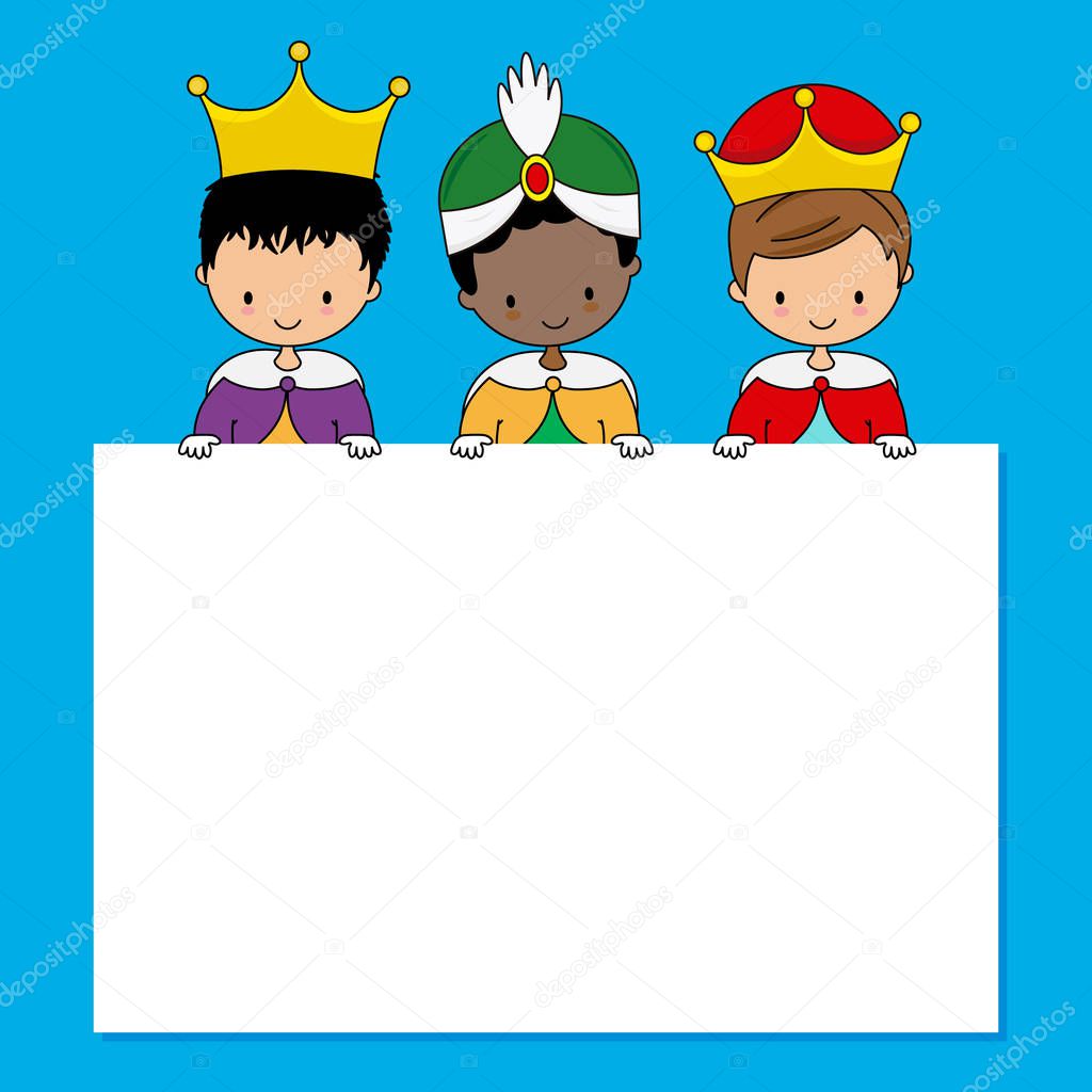 Letter Three Wise Men. Children dressed as kings and space for text