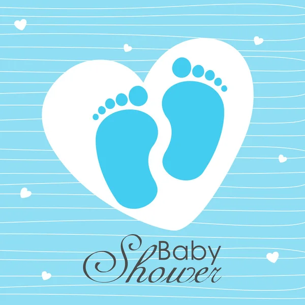 Baby Shower Zaproszenie Ślady Dla Niemowląt Wewnątrz Serca — Wektor stockowy