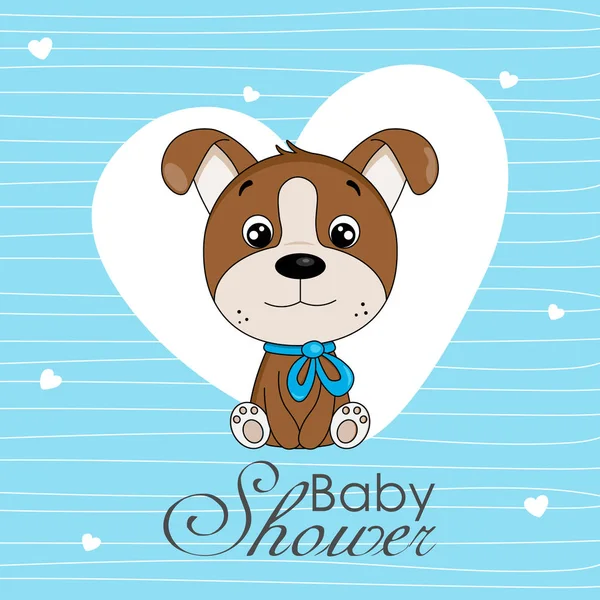 Baby Shower Invitation Cute Dog Blue Hearts Background — Διανυσματικό Αρχείο